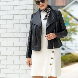 Iman Black Leather Motorcycle Jacket Women's